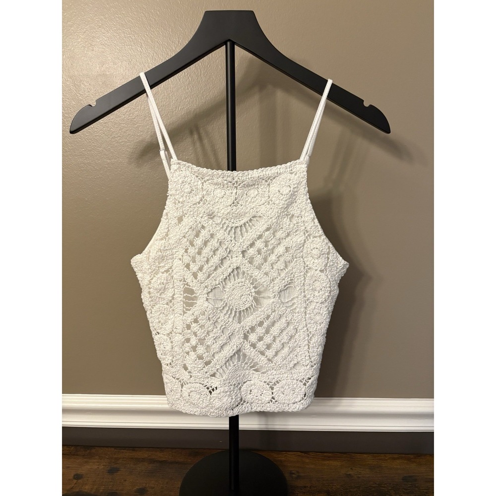 Love On A Hanger White Crochet Boho Cropped Festival Beach Western Cami Top